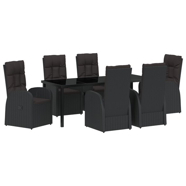 vidaXL Ensemble de Salle à Manger de Jardin 7 Pièces avec Coussins Noir Poly Rotin