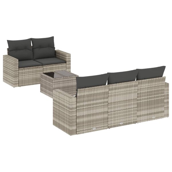 vidaXL Salon de jardin 6 Pièces avec coussins gris clair résine tressée