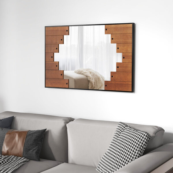 Miroir mural rectangulaire décoratif grand miroir mural 100 x 66 cm avec cadre en forme de touches de piano crochet bidirectionnel pour salon noir 20_0009775
