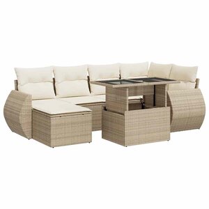 vidaXL Salon de jardin avec coussins 7 Pièces beige résine tressée