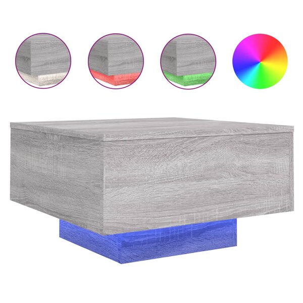 vidaXL Table basse avec lumières LED sonoma gris 55x55x31 cm
