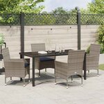 vidaXL Ensemble table et chaises avec coussin 5 Pièces Gris Rotin PE