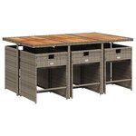 vidaXL Ensemble à manger de jardin et coussins 7 Pièces gris rotin