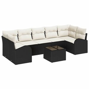 vidaXL Ensemble de canapé de jardin avec coussin 8 Pièces Noir et Crème