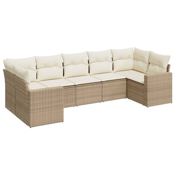 vidaXL Salon de jardin avec coussins 7 Pièces beige résine tressée