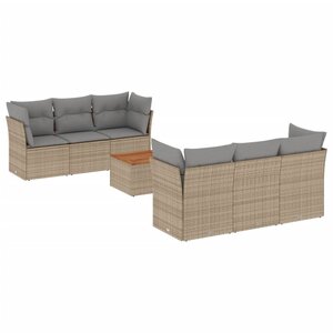 vidaXL Salon de jardin avec coussins 7Pièces mélange beige résine tressée