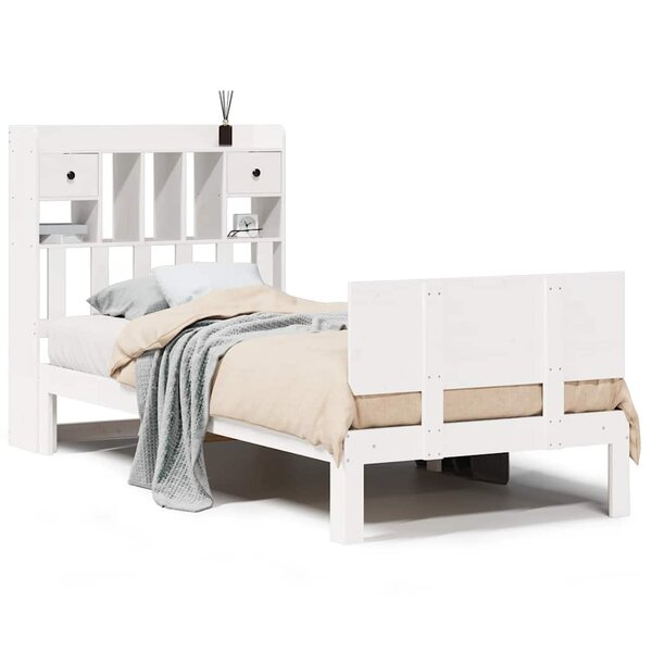 vidaXL Lit bibliothèque sans matelas blanc 75x190cm bois de pin massif