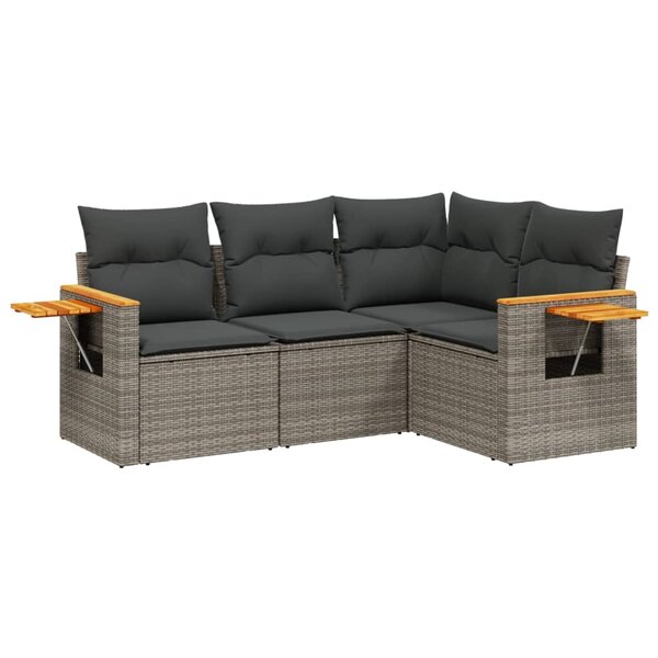 vidaXL Salon de jardin 4 Pièces avec coussins gris résine tressée
