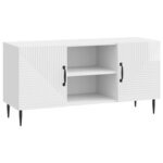 vidaXL Meuble TV Blanc brillant 102 x 34 5 x 50 cm Bois d'ingénierie