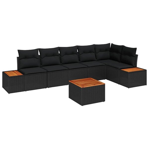 vidaXL Ensemble de canapé de jardin avec coussin 7 Pièces Noir Poly rotin