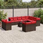 vidaXL Salon de jardin avec coussins 13 Pièces marron résine tressée
