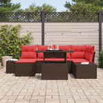 vidaXL Ensemble de canapé de jardin avec coussin 7 Pièces Marron et rouge