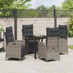 vidaXL Set de 5 pièces de salle à manger de jardin gris en poly rattan.