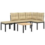 vidaXL Ensemble de banc de jardin avec coussins 4 Pièces noir