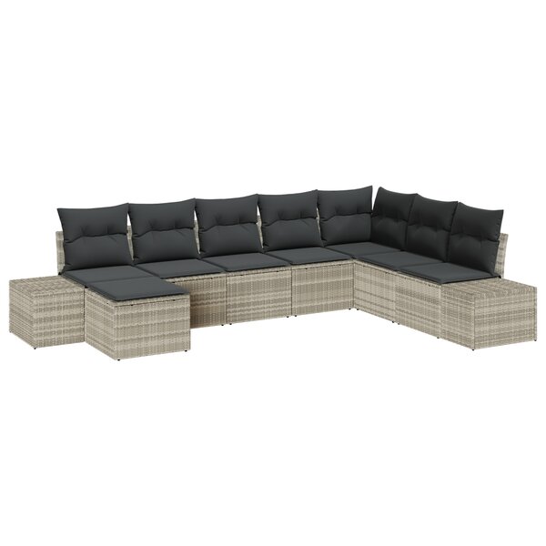 vidaXL Ensemble de canapé de jardin de 8 pièces avec coussins gris clair en poly rotin