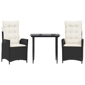 vidaXL Ensemble à manger de jardin avec coussins 3 Pièces Noir
