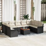 Ensemble de Canapé de Jardin avec Coussins en Poly Rattan Noir de 10 Pièces vidaXL
