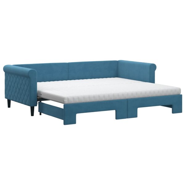vidaXL Lit de jour avec lit gigogne et matelas bleu 90x200 cm velours
