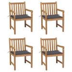 vidaXL Chaises de jardin lot de 4 avec coussins anthracite Teck solide