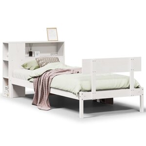 vidaXL Lit bibliothèque sans matelas blanc 90x190cm bois de pin massif