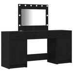 Set de coiffeuse 3 pièces avec LED en bois d'ingénierie noir