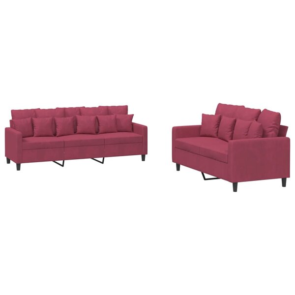 vidaXL Ensemble de canapés 2 Pièces avec coussins Rouge bordeaux Velours