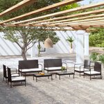 vidaXL Salon de jardin 8 Pièces avec coussins résine tressée noir