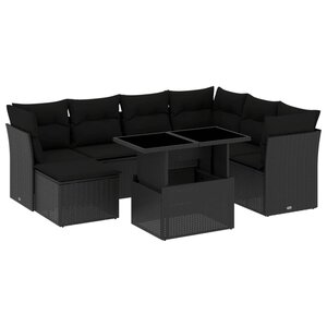 vidaXL Salon de jardin 8 Pièces avec coussins noir résine tressée