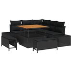 Ensemble de canapé de jardin 8 pièces avec coussins en rotin noir