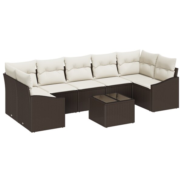 vidaXL Canapé jardin 8 pièces avec coussins marron en poly rattan