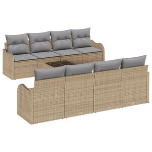 vidaXL Ensemble de Canapés de Jardin 9 Pièces avec Coussins Beige en Rotin Synthétique
