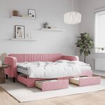 vidaXL Lit de jour avec gigogne et tiroirs rose 80x200 cm velours
