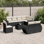 vidaXL Salon de jardin 9 Pièces avec coussins noir résine tressée