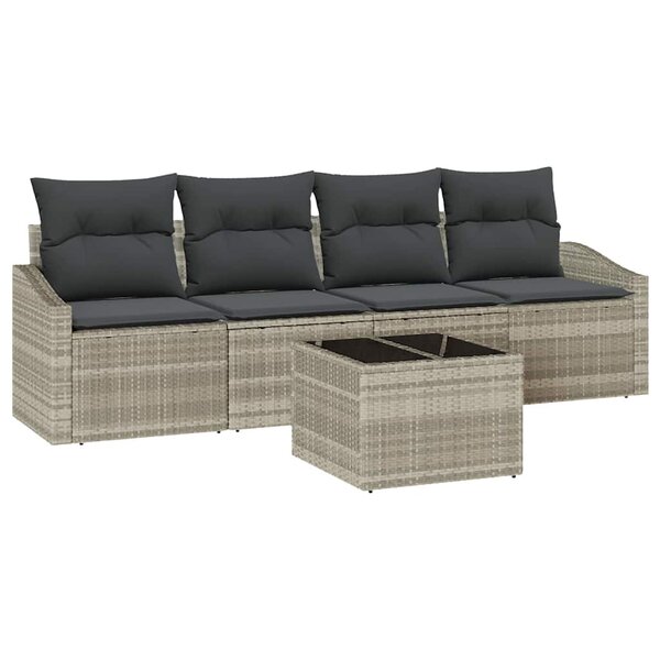vidaXL Ensemble de salle à manger de jardin 5 pièces avec coussins en poly rotin gris clair