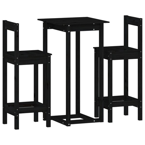 vidaXL Ensemble de bar 3 Pièces Noir Bois de pin massif