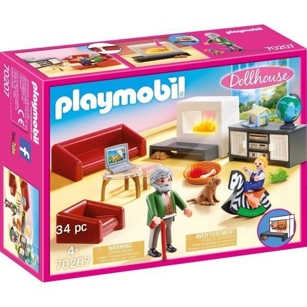 Playmobil 70207 - dollhouse la maison traditionnelle - salon avec cheminée