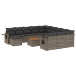 vidaXL Salon de jardin avec coussins 13 Pièces gris résine tressée