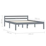 vidaXL Cadre de lit Gris Bois de pin massif 140x200 cm
