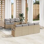 Ensemble de canapé de jardin de 8 pièces avec coussins en poly rattan beige