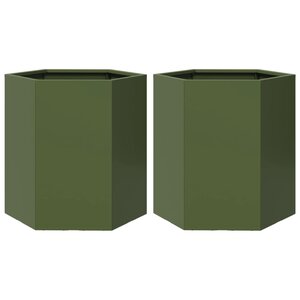 vidaXL Jardinières 2 Pièces vert olive hexagone 46x40x45 cm acier