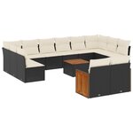 vidaXL Salon de jardin avec coussins 13 Pièces noir résine tressée