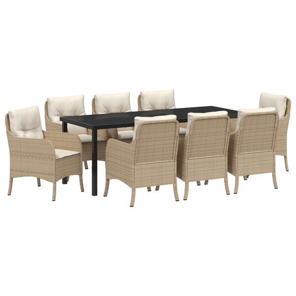 vidaXL Ensemble de salle à manger de jardin 9 pièces avec coussins beige en poly rattan