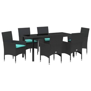 vidaXL Ensemble table et chaises avec coussin 7 Pièces Noir Rotin PE