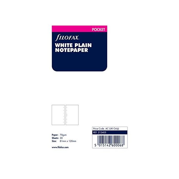 Recharge format Pocket feuilles de notes unies coloris blanc FILOFAX
