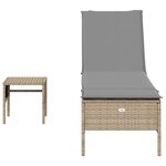 vidaXL Chaise longue avec table et coussin beige résine tressée