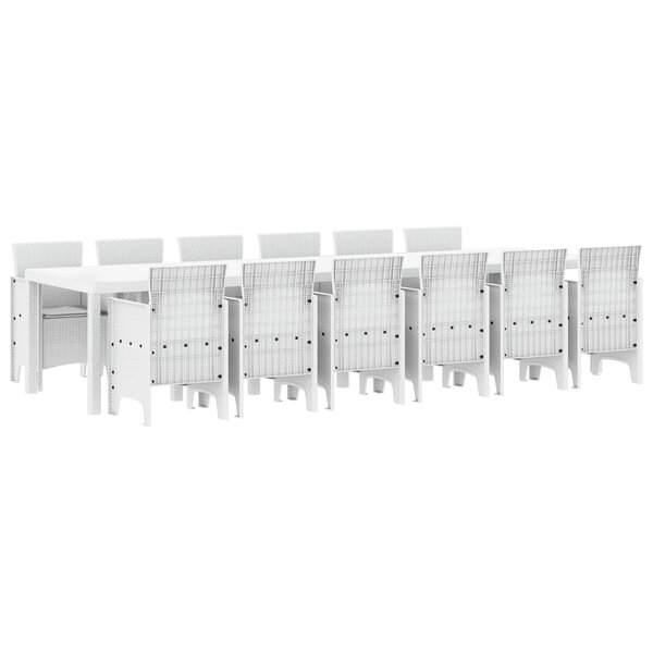 Ensemble de salle à manger de jardin de 13 pièces avec coussins en poly rattan blanc