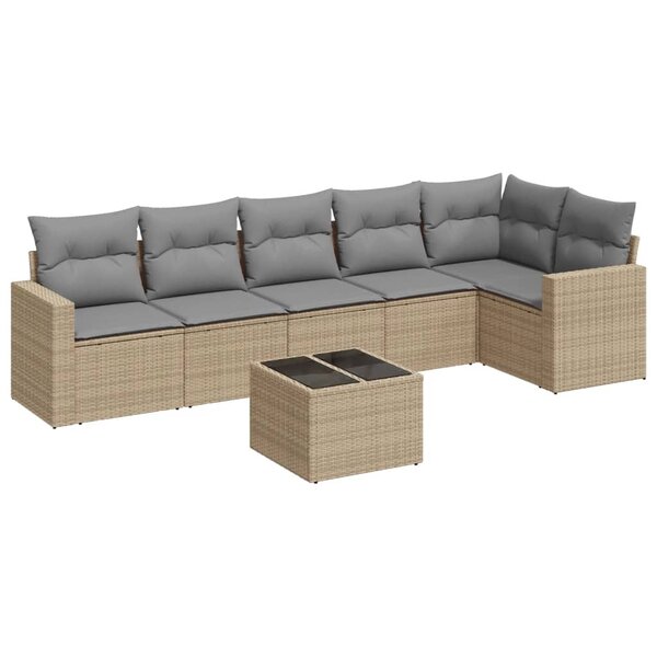 vidaXL Salon de jardin avec coussins 7 Pièces beige résine tressée