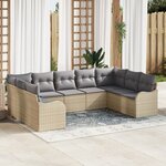 Ensemble de canapé de jardin 9 pièces vidaXL avec coussins en poly rattan beige