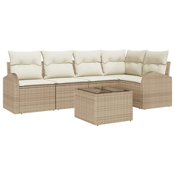 Ensemble de 6 pièces de canapés de jardin avec coussins en poly rotin marron
