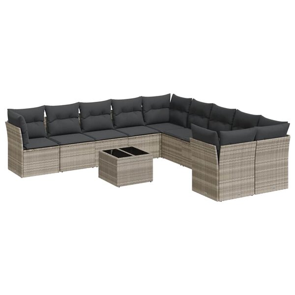 vidaXL Salon de jardin 11 Pièces avec coussins gris clair résine tressée